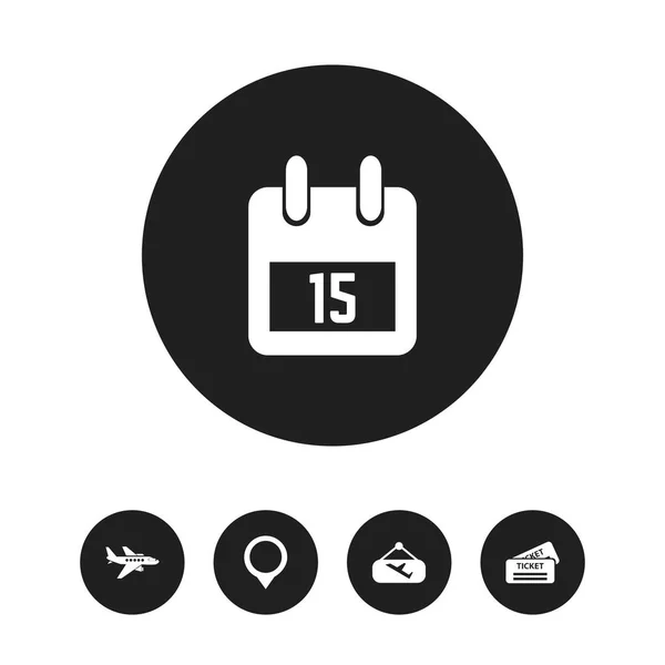 Set di 5 icone di festa modificabili. Include simboli come aereo, perno, cartello di volo e altro ancora. Può essere utilizzato per la progettazione web, mobile, UI e infografica . — Vettoriale Stock