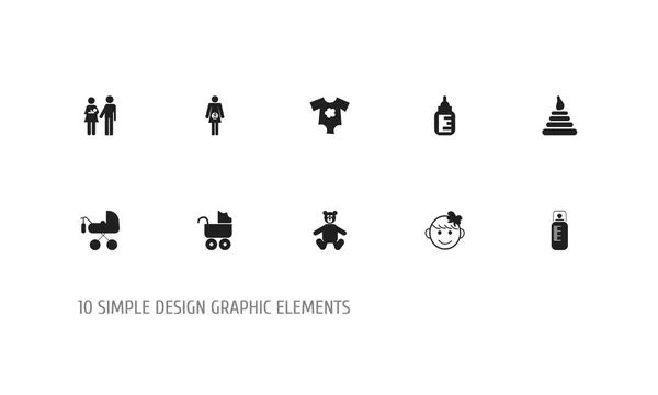 Uppsättning av 10 redigerbara spädbarn ikoner. Innehåller symboler som Teddy, nappflaska, Preambulator och mer. Kan användas för webb-, mobil-, Ui- och Infographic Design. — Stock vektor