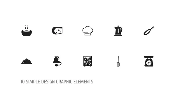 Uppsättning av 10 redigerbara Cook ikoner. Innehåller symboler såsom matlagning Cap, maträtt, stekpanna och mer. Kan användas för webb-, mobil-, Ui- och Infographic Design. — Stock vektor