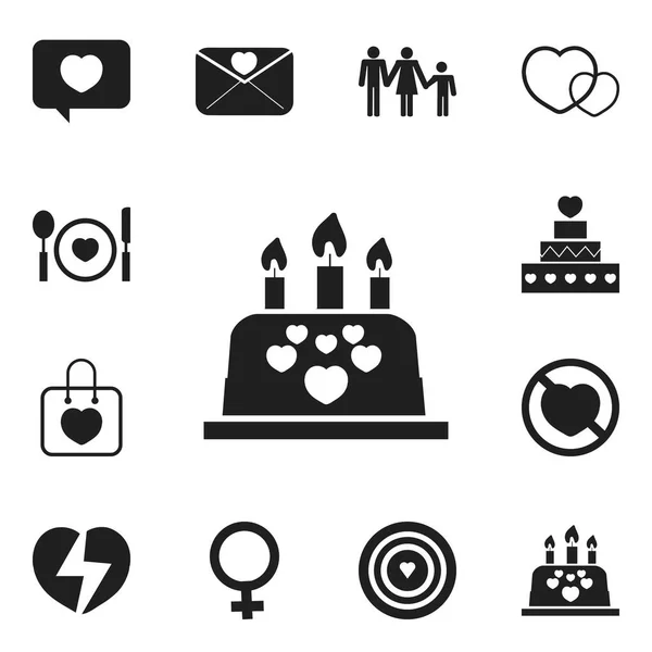 Set de 12 iconos de amor editables. Incluye símbolos tales como objetivo, decoración, bolso. Puede ser utilizado para el diseño de la tela, móvil, interfaz de usuario e infografía . — Archivo Imágenes Vectoriales