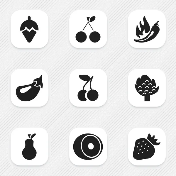 9 düzenlenebilir Berry simgeler kümesi. Patlıcan, çiçekler, armut ve daha fazla gibi simgeler içerir. Web, mobil, UI ve Infographic tasarımı için kullanılabilir.