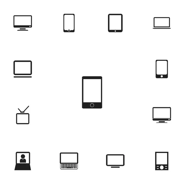 Ensemble de 13 icônes Gadget modifiables. Comprend des symboles tels que Telly, téléphone de musique, ordinateur et plus. Peut être utilisé pour le Web, mobile, interface utilisateur et infographie . — Image vectorielle