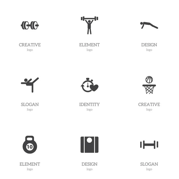 Набор из 9 столовых иконок. Includes Symbols such as Basketball, Barbell, Acrobatics and More. Can be used for Web, Mobile, UI and Infographic Design . — стоковый вектор