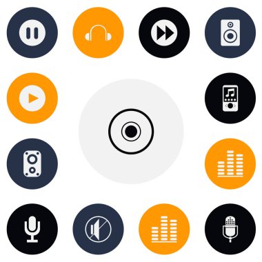 13 düzenlenebilir ses simgeler kümesi. Oynat düğmesini, ses bas, sessiz ve daha fazlası gibi simgeler içerir. Web, mobil, UI ve Infographic tasarımı için kullanılabilir.
