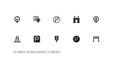 10 düzenlenebilir harita simgeler kümesi. Bariyer, Gps, yasak araba konaklama ve daha fazla sıra simgeler içerir. Web, mobil, UI ve Infographic tasarımı için kullanılabilir.
