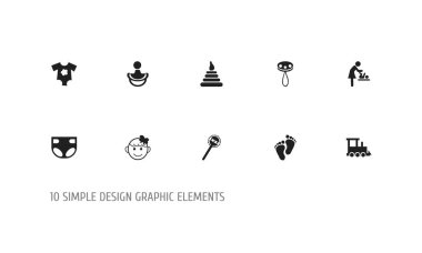 10 düzenlenebilir çocuk simgeler kümesi. Bebek bezi, meme, Footmark ve daha fazlası gibi simgeler içerir. Web, mobil, UI ve Infographic tasarımı için kullanılabilir.