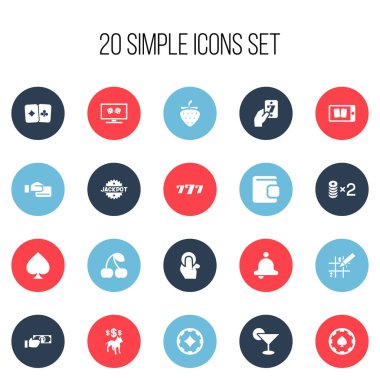 20 düzenlenebilir Casino simgeler kümesi. Cüzdan, Casino çip, Poker para ve daha fazlası gibi simgeler içerir. Web, mobil, UI ve Infographic tasarımı için kullanılabilir.