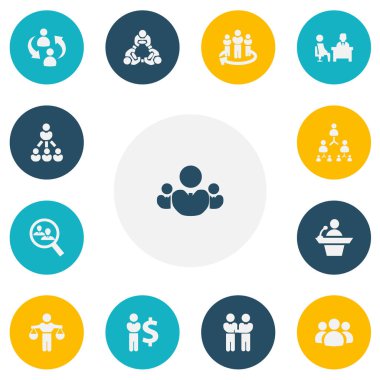 13 düzenlenebilir işbirliği simgeler kümesi. Anlaşma, adam, insan kaynakları ve daha fazlasını konuşmak gibi simgeler içerir. Web, mobil, UI ve Infographic tasarımı için kullanılabilir.