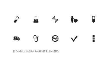 10 düzenlenebilir sağlık simgeler kümesi. Yara bandı, soykırım, acil durum simgeleri içerir. Web, mobil, UI ve Infographic tasarımı için kullanılabilir.