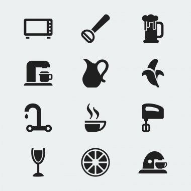 12 düzenlenebilir gıda simgeler kümesi. Tropikal meyve, fırın, kupa ve daha fazla gibi simgeler içerir. Web, mobil, UI ve Infographic tasarımı için kullanılabilir.