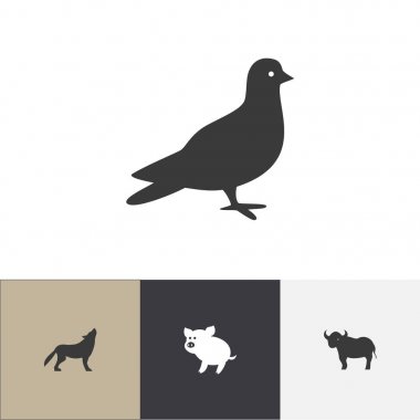 4 düzenlenebilir hayvan simgeler kümesi. Kurt, güvercin, domuz ve daha fazlası gibi simgeler içerir. Web, mobil, UI ve Infographic tasarımı için kullanılabilir.
