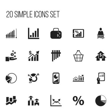 20 düzenlenebilir Analytics simgeler kümesi. Tablet analizi, ev, iş adamı ve daha fazla bankacılık gibi simgeler içerir. Web, mobil, UI ve Infographic tasarımı için kullanılabilir.