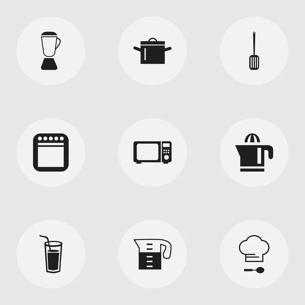 9可编辑的餐厅图标集。包括厨房铲, 厨师帽, 平底锅等符号。可用于 Web、移动、Ui 和信息设计. — 图库矢量图片