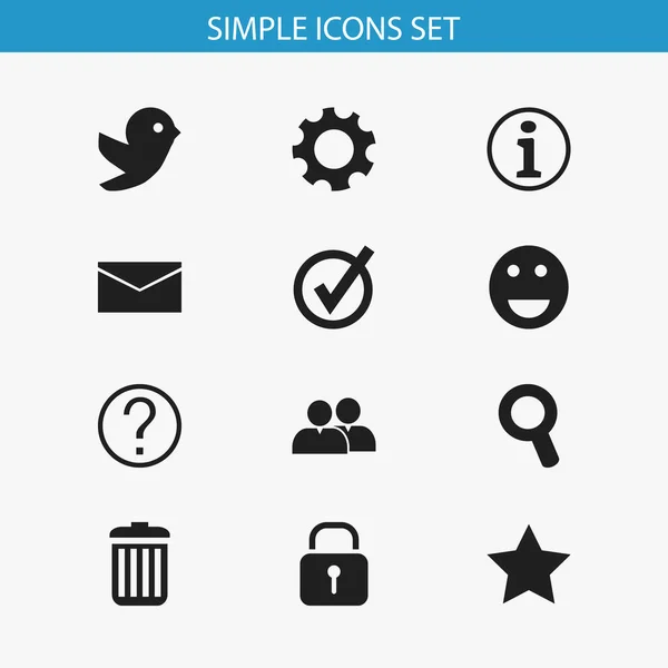 12 編集可能な Web アイコンのセットです。メール、ブックマーク、絵文字などの記号が含まれています。ウェブ、モバイル、Ui とインフォ グラフィック デザインに使用することができます。. — ストックベクタ