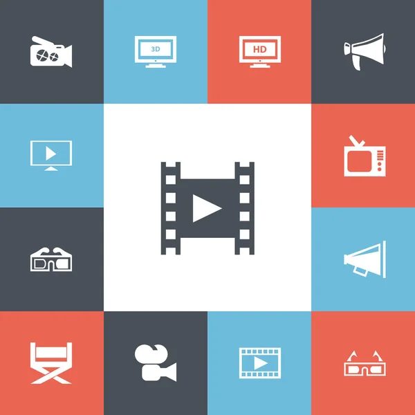 Uppsättning av 13 redigerbara film ikoner. Innehåller symboler som pall, Video, MegaFon och mer. Kan användas för webb-, mobil-, Ui- och Infographic Design. — Stock vektor