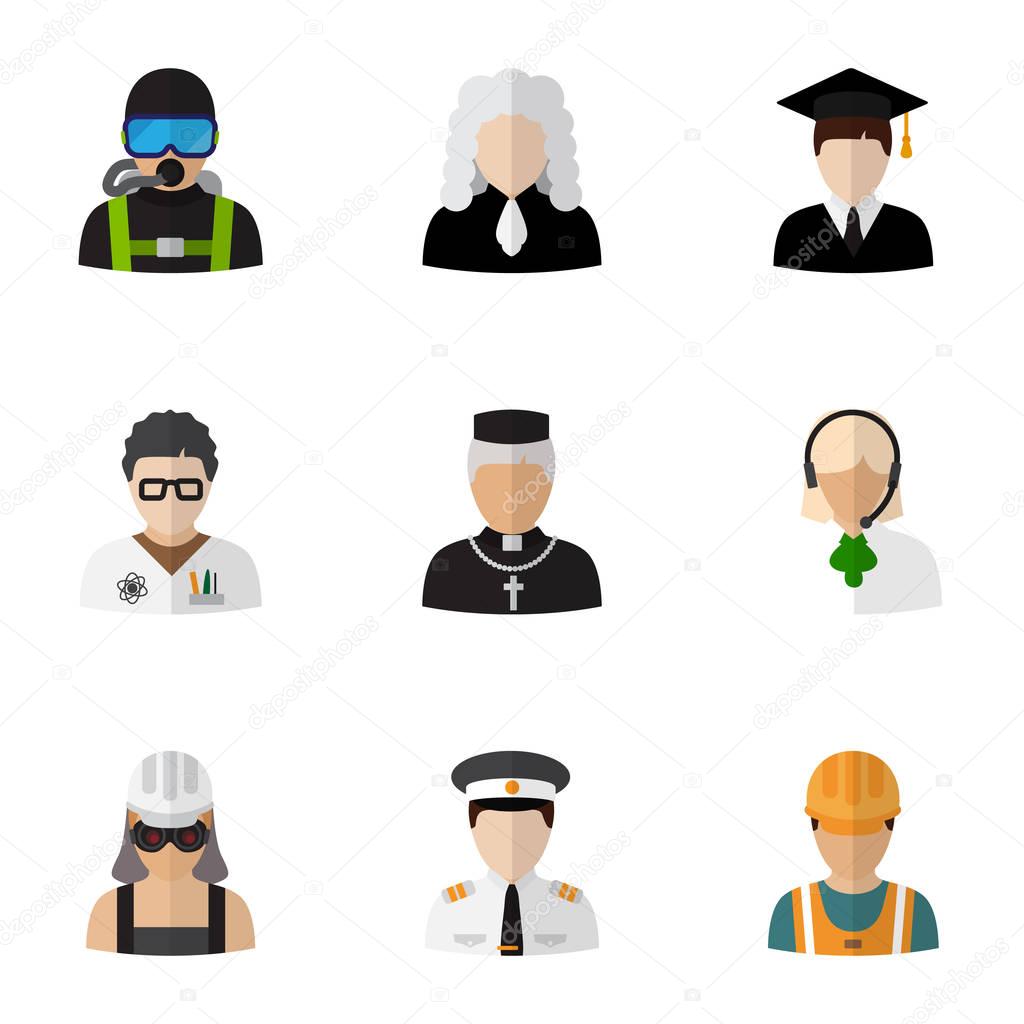 Set Of 9 Editable Occupation Flat Icons. Includes Symbols Such As Swimmer, Graduate, Speaker And More. Can Be Used For Web, Mobile, UI And Infographic Design.