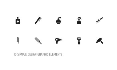 10 düzenlenebilir berber simgeler kümesi. Sembolleri damat gibi kurutma makinesi, kesim makinası ve daha fazlasını içerir. Web, mobil, UI ve Infographic tasarımı için kullanılabilir.
