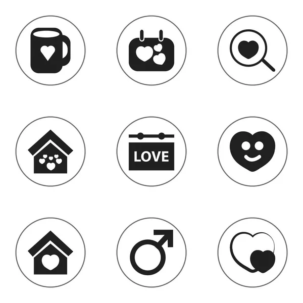 Conjunto de 9 Ícones de amor editáveis. Inclui símbolos como forma, Domicile, Signboard e muito mais. Pode ser usado para Web, Mobile, UI e design infográfico . —  Vetores de Stock