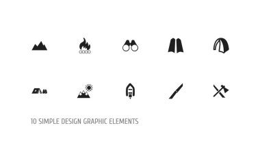 10 düzenlenebilir gezi simgeler kümesi. Dalgıç ayakkabı, bıçak, en yüksek ve daha fazlası gibi simgeler içerir. Web, mobil, UI ve Infographic tasarımı için kullanılabilir.
