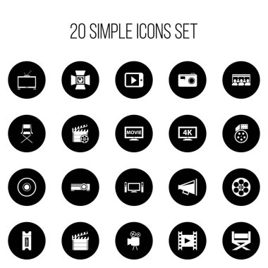 20 düzenlenebilir film simgeler kümesi. Seyirci, kamera şerit, spot ve daha fazlası gibi simgeler içerir. Web, mobil, UI ve Infographic tasarımı için kullanılabilir.