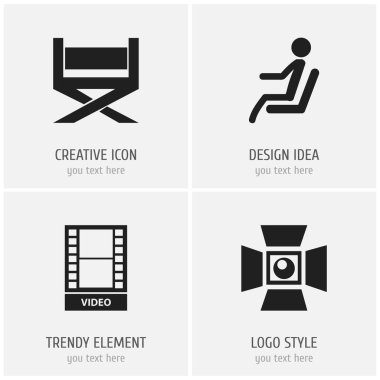 4 düzenlenebilir sinema simgeler kümesi. Film, koltuk, spot ve daha fazlası gibi simgeler içerir. Web, mobil, UI ve Infographic tasarımı için kullanılabilir.