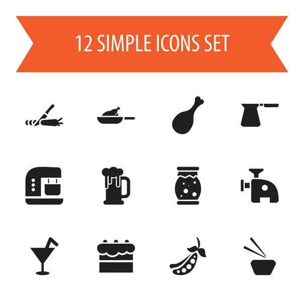 Set de 12 iconos de cocina editables. Incluye símbolos como guisantes, sashimi, taza de cerveza y más. Puede ser utilizado para el diseño de la tela, móvil, interfaz de usuario e infografía . — Vector de stock