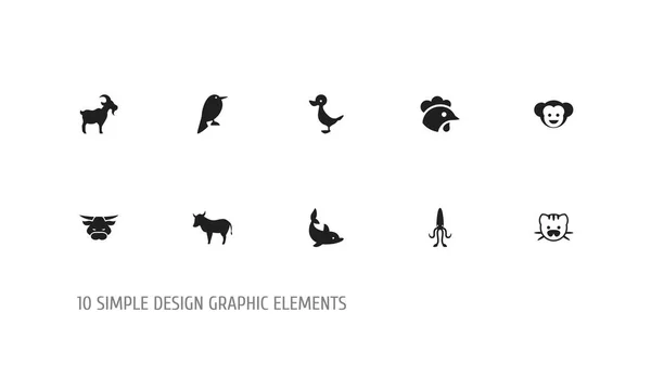 Uppsättning av 10 redigerbara Zoo ikoner. Innehåller symboler som bläckfisk, kvacksalvare, Ox och mer. Kan användas för webb-, mobil-, Ui- och Infographic Design. — Stock vektor