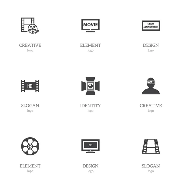 Ensemble de 9 icônes de film modifiables. Comprend des symboles tels que Spotlight, Agence de théâtre, film et plus. Peut être utilisé pour le Web, mobile, interface utilisateur et infographie . — Image vectorielle