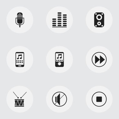 9 düzenlenebilir ses simgeler kümesi. Sonu müzik, geri sarma, sessiz ve daha fazlası gibi simgeler içerir. Web, mobil, UI ve Infographic tasarımı için kullanılabilir.
