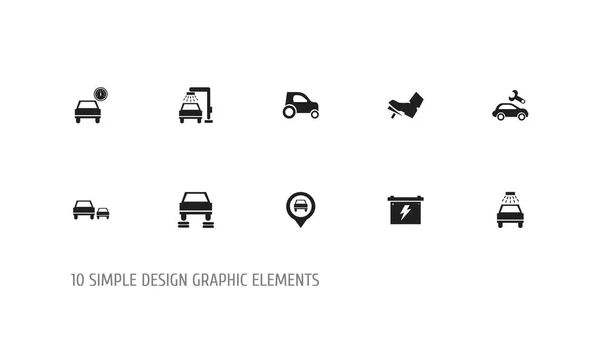 Σετ 10 Editable όχημα εικονίδια. Περιλαμβάνει σύμβολα όπως επιδιόρθωση αυτοκινήτων, Pinpoint, πλυσίματος οχημάτων και περισσότερο. Μπορεί να χρησιμοποιηθεί για Web, Mobile, Ui και σχεδίασης γραφήματος. — Διανυσματικό Αρχείο