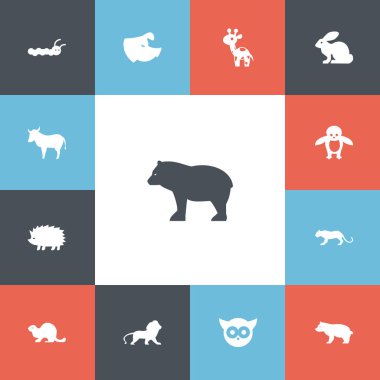 13 düzenlenebilir hayvan simgeler kümesi. Kutup hayvan, Panda, gece kümes gibi simgeler içerir. Web, mobil, UI ve Infographic tasarımı için kullanılabilir.