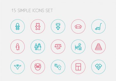15 düzenlenebilir aile anahat simgeler kümesi. Çim kesme makinesi, kanepe, dedesi gibi simgeler içerir. Web, mobil, UI ve Infographic tasarımı için kullanılabilir.