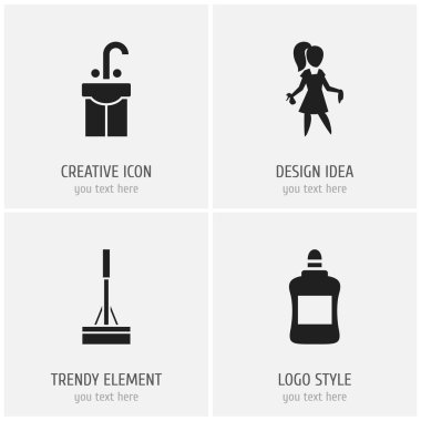 4 düzenlenebilir hijyen simgeler kümesi. Süpürge, paspas, lavabo ve daha fazlası gibi simgeler içerir. Web, mobil, UI ve Infographic tasarımı için kullanılabilir.