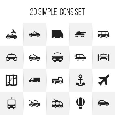 20 düzenlenebilir taşıma simgeler kümesi. Sembolleri onarım gibi nakliye, Bogie ve daha fazlasını içerir. Web, mobil, UI ve Infographic tasarımı için kullanılabilir.