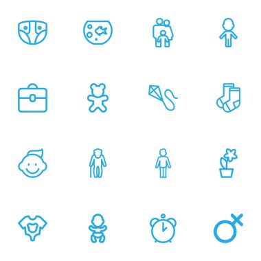 16 düzenlenebilir Kin anahat simgeler kümesi. Elbise, giyim, kız ve daha fazlası gibi simgeler içerir. Web, mobil, UI ve Infographic tasarımı için kullanılabilir.