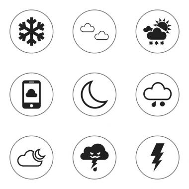 9 düzenlenebilir hava simgeler kümesi. Göksel, sis ve telefon gibi simgeler içerir. Web, mobil, UI ve Infographic tasarımı için kullanılabilir.