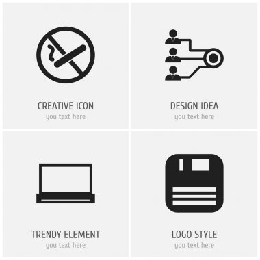 4 düzenlenebilir Bürosu simgeler kümesi. Sigara yasak, birlik, monitör ve daha fazlası gibi simgeler içerir. Web, mobil, UI ve Infographic tasarımı için kullanılabilir.