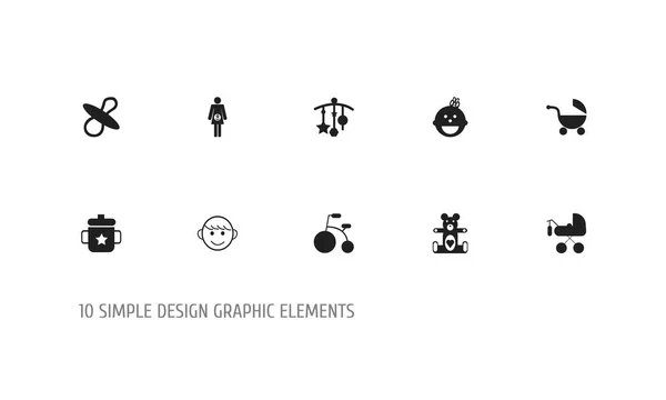 Uppsättning av 10 redigerbara spädbarn ikoner. Innehåller symboler som pryder, dotter, nappar och mycket mer. Kan användas för webb-, mobil-, Ui- och Infographic Design. — Stock vektor