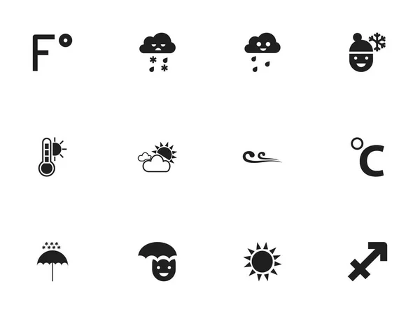 Set de 12 iconos de aire editables. Incluye símbolos como clima nublado, parasol de invierno, grados Celcius y más. Puede ser utilizado para el diseño de la tela, móvil, interfaz de usuario e infografía . — Archivo Imágenes Vectoriales