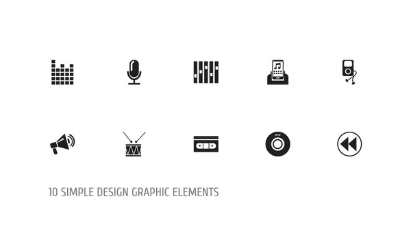 设置10可编辑的音乐图标。包括诸如公告、磁带、均衡器等符号。可用于 Web、移动、Ui 和信息设计. — 图库矢量图片