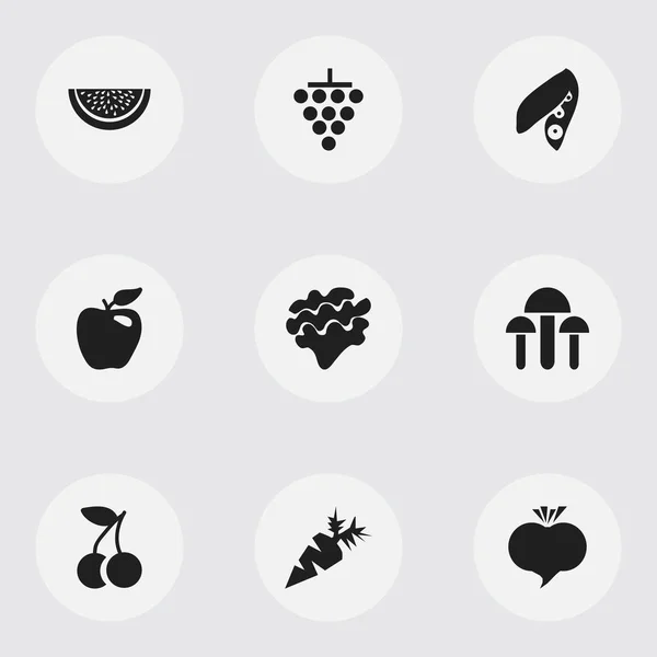 Set de 9 iconos de bayas editables. Incluye símbolos como Honeycrisp, rábano, frutas y más. Puede ser utilizado para el diseño de la tela, móvil, interfaz de usuario e infografía . — Vector de stock