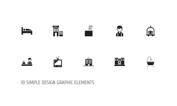 Set de 10 iconos editables del Motel. Incluye símbolos como check-in, albergue, rodamientos y más. Puede ser utilizado para el diseño de la tela, móvil, interfaz de usuario e infografía . — Archivo Imágenes Vectoriales