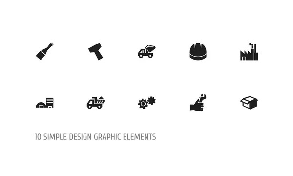 Uppsättning av 10 redigerbara konstruktion ikoner. Innehåller symboler såsom fastigheter, Box, industriell Transport och mer. Kan användas för webb-, mobil-, Ui- och Infographic Design. — Stock vektor