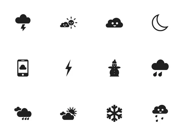 Ensemble de 12 icônes d'air modifiables. Comprend des symboles tels que personne de neige, déluge, tempête et plus encore. Peut être utilisé pour le Web, mobile, interface utilisateur et infographie . — Image vectorielle