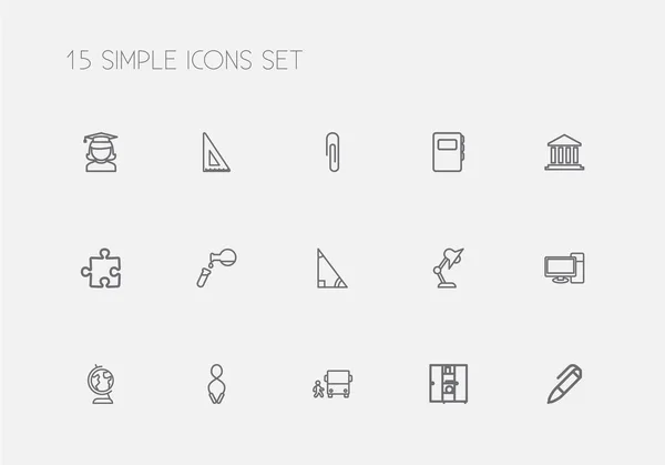 Uppsättning av 15 redigerbara utbildning disposition ikoner. Innehåller symboler som Test, byggnad, hoppning och mer. Kan användas för webb-, mobil-, Ui- och Infographic Design. — Stock vektor