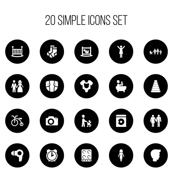 Set de 20 iconos Kin editables. Incluye símbolos como niño, casado, cuna para niños y más. Puede ser utilizado para el diseño de la tela, móvil, interfaz de usuario e infografía . — Vector de stock