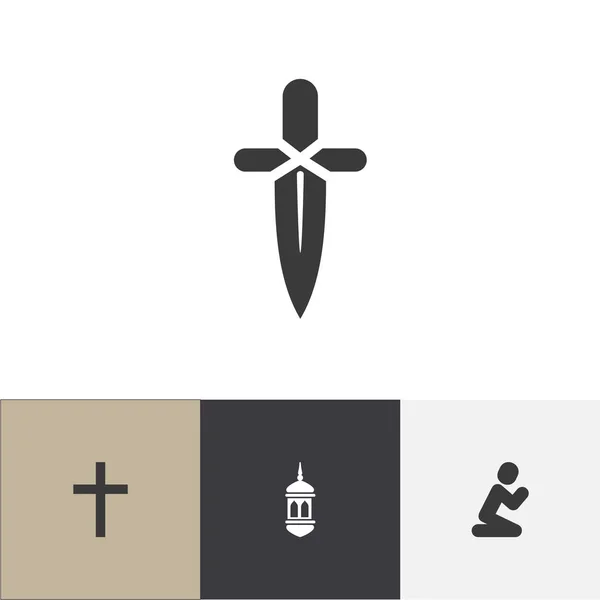 Conjunto de 4 Ícones de Religião Editáveis. Inclui símbolos como poniard, crucifixo, prisão e muito mais. Pode ser usado para Web, Mobile, UI e design infográfico . — Vetor de Stock