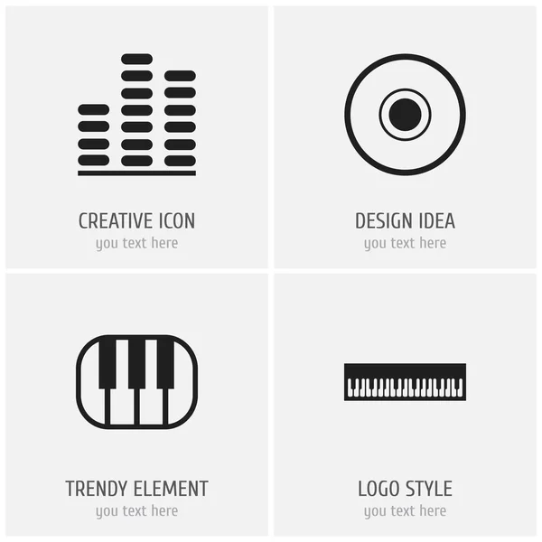 Set de 4 iconos de melodía editables. Incluye símbolos como la frecuencia, Pianoforte, Piano y más. Puede ser utilizado para el diseño de la tela, móvil, interfaz de usuario e infografía . — Vector de stock