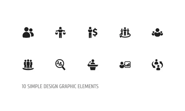 Uppsättning av 10 redigerbara Team ikoner. Innehåller symboler som till exempel vänskap, ledarskap, pratar Man med mera. Kan användas för webb-, mobil-, Ui- och Infographic Design. — Stock vektor