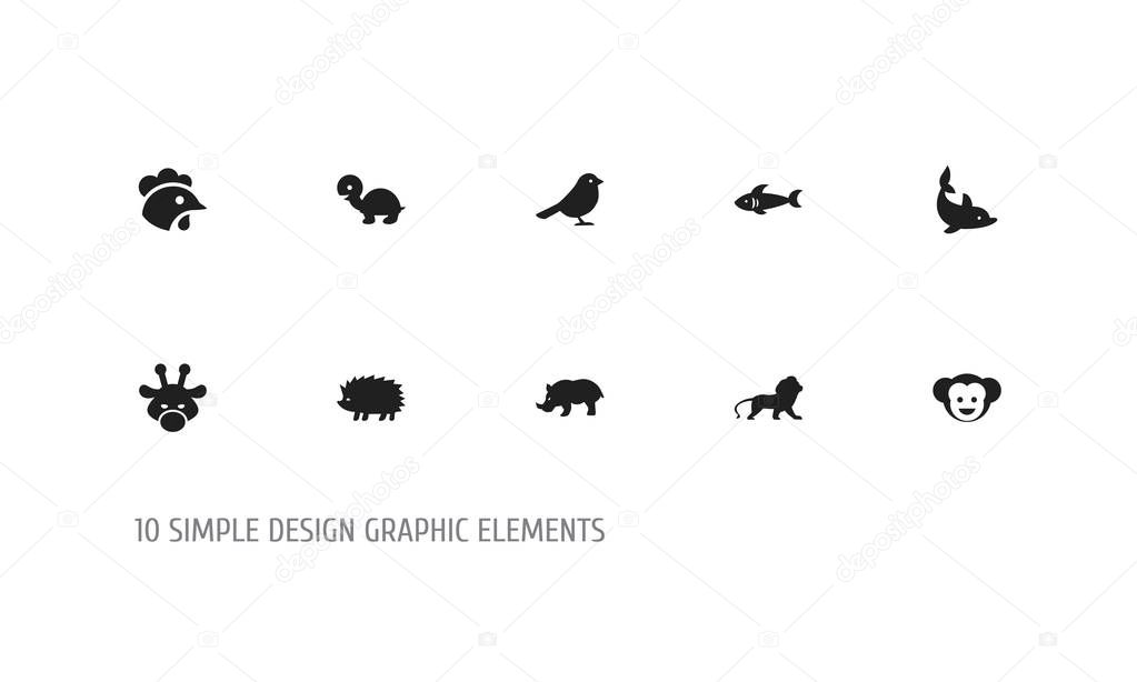 Set Of 10 Editable Zoology Icons. Includes Symbols Such As Camelopard, Wildcat, Tortoise And More. Can Be Used For Web, Mobile, UI And Infographic Design.